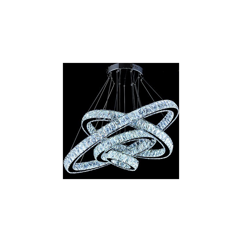 Lampada a sospensione in cristallo con 4 anelli LED integrato argento