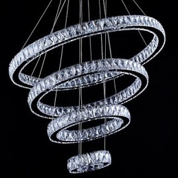 Lampada a sospensione in cristallo con 4 anelli LED integrato argento