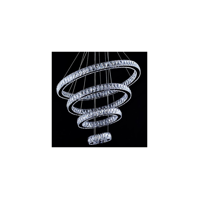 Lampada a sospensione in cristallo con 4 anelli LED integrato argento