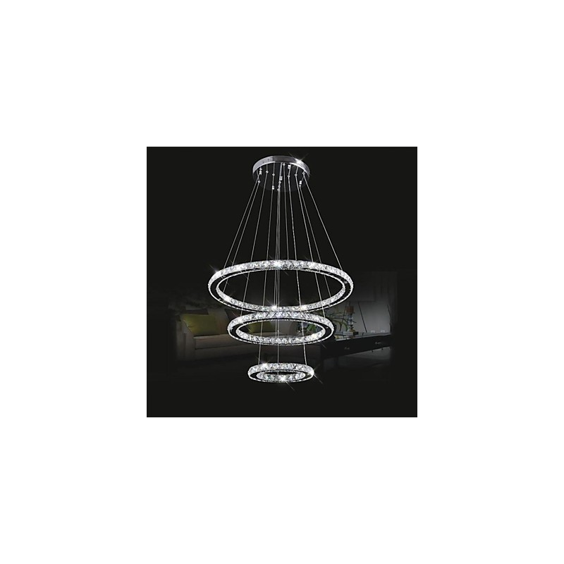 Lampada a sospensione in cristallo e metallo elettroplaccato, 3 livelli, LED integrato