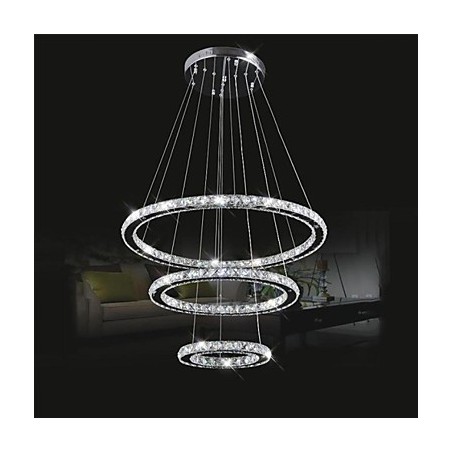 Lampada a sospensione in cristallo e metallo elettroplaccato, 3 livelli, LED integrato