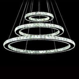 Lampada a sospensione in cristallo e metallo elettroplaccato, 3 livelli, LED integrato