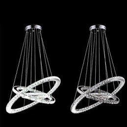 Lampada a sospensione in cristallo e metallo elettroplaccato, 3 livelli, LED integrato