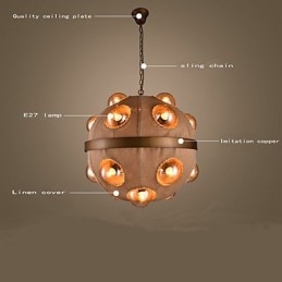 Lampadario a sospensione in metallo dorato stile country vintage 3 luci E12/E14
