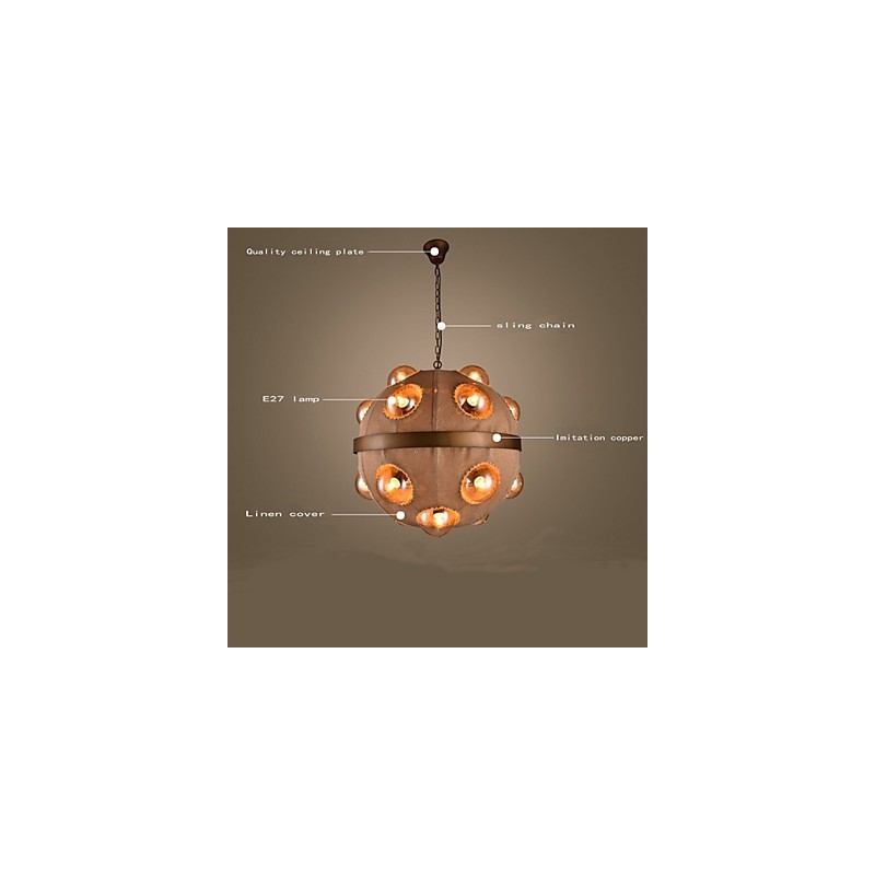 Lampadario a sospensione in metallo dorato stile country vintage 3 luci E12/E14