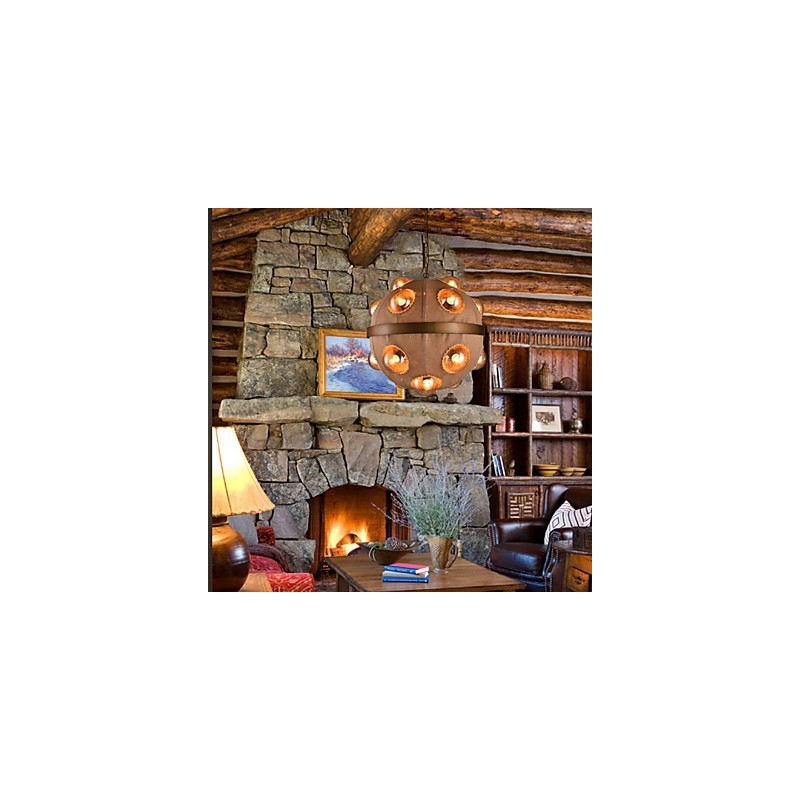 Lampadario a sospensione in metallo dorato stile country vintage 3 luci E12/E14