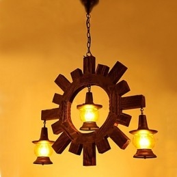 Lampadario a sospensione rustico in legno e vetro giallo, stile country americano