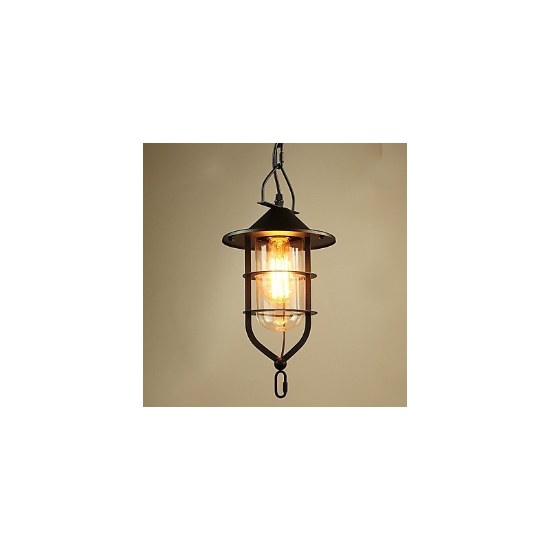 Lampada a sospensione in metallo stile country vintage nera con 3 lampadine E26/E27