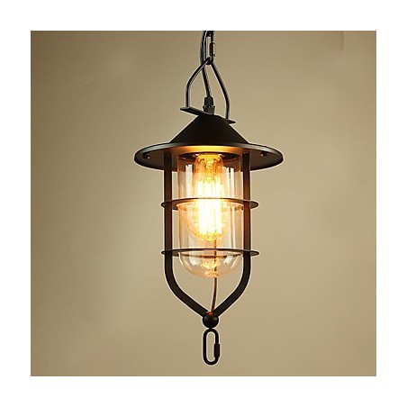 Lampada a sospensione in metallo stile country vintage nera con 3 lampadine E26/E27