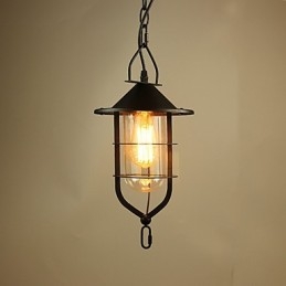 Lampada a sospensione in metallo stile country vintage nera con 3 lampadine E26/E27