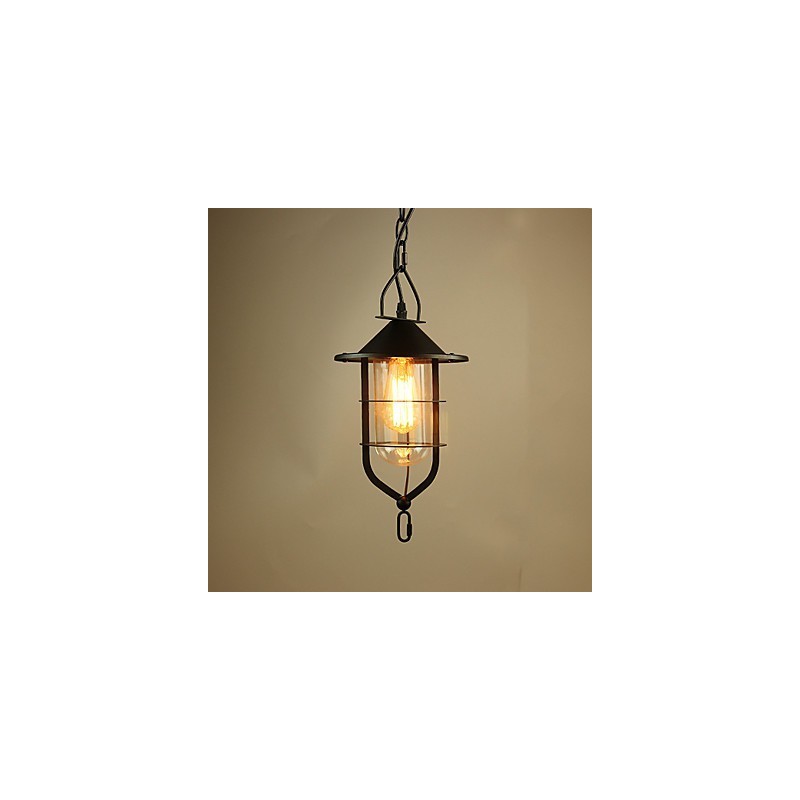 Lampada a sospensione in metallo stile country vintage nera con 3 lampadine E26/E27