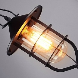 Lampada a sospensione in metallo stile country vintage nera con 3 lampadine E26/E27