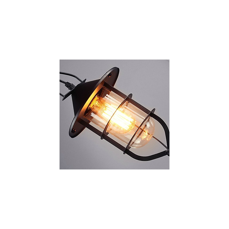 Lampada a sospensione in metallo stile country vintage nera con 3 lampadine E26/E27