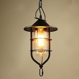Lampada a sospensione in metallo stile country vintage nera con 3 lampadine E26/E27