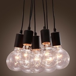 Lampada a sospensione sferica in vetro Loft nera con lampadina Edison, 7 teste