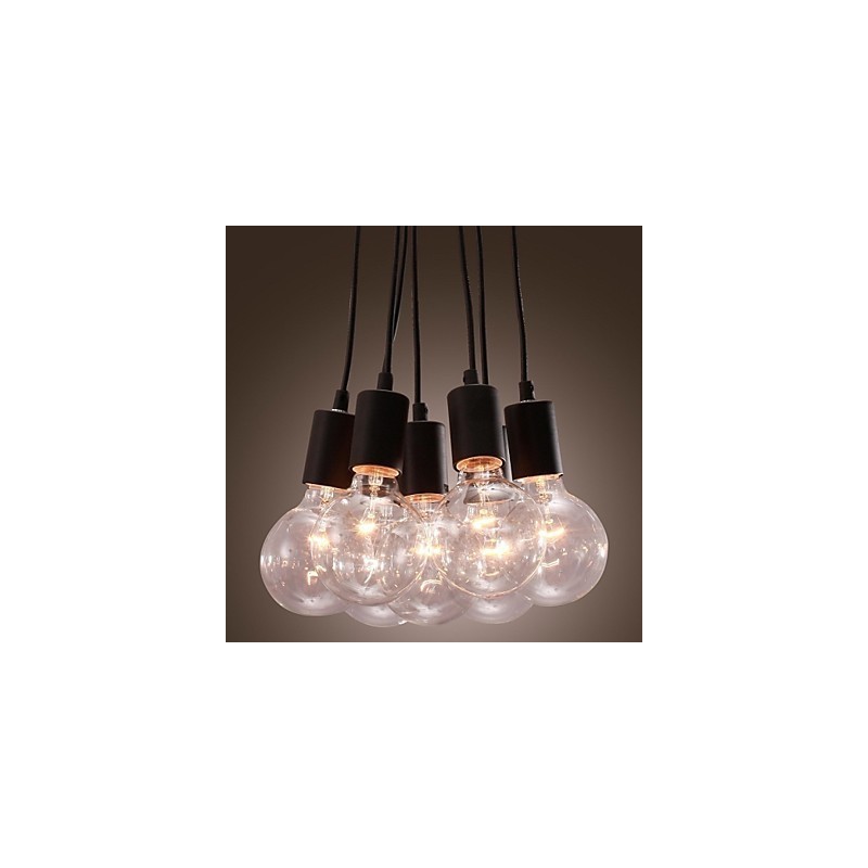 Lampada a sospensione sferica in vetro Loft nera con lampadina Edison, 7 teste