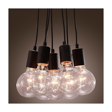 Lampada a sospensione sferica in vetro Loft nera con lampadina Edison, 7 teste