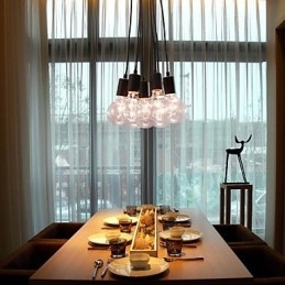 Lampada a sospensione sferica in vetro Loft nera con lampadina Edison, 7 teste