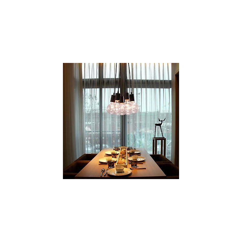 Lampada a sospensione sferica in vetro Loft nera con lampadina Edison, 7 teste