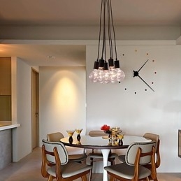 Lampada a sospensione sferica in vetro Loft nera con lampadina Edison, 7 teste