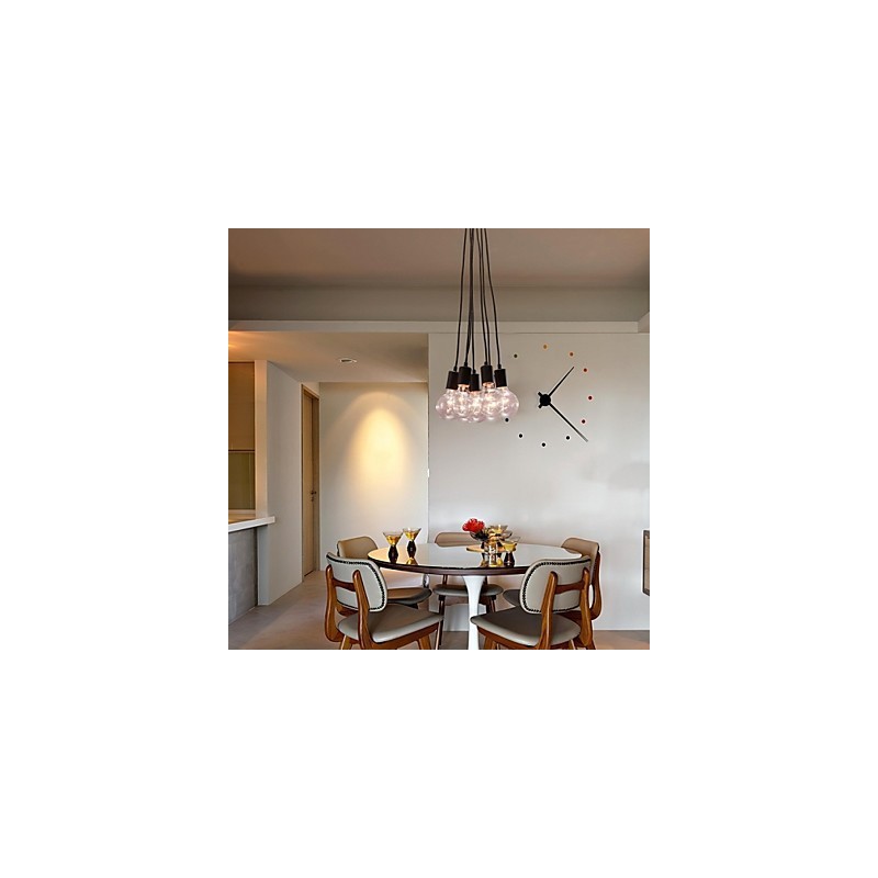 Lampada a sospensione sferica in vetro Loft nera con lampadina Edison, 7 teste