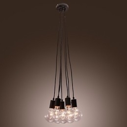 Lampada a sospensione sferica in vetro Loft nera con lampadina Edison, 7 teste