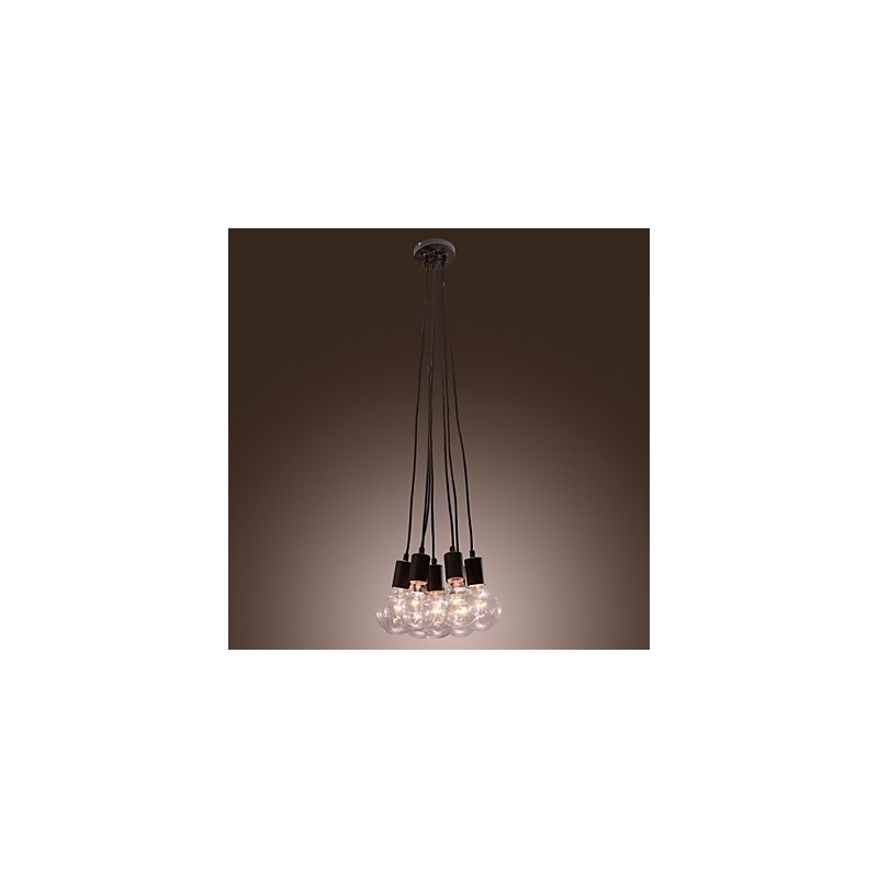 Lampada a sospensione sferica in vetro Loft nera con lampadina Edison, 7 teste