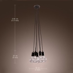 Lampada a sospensione sferica in vetro Loft nera con lampadina Edison, 7 teste