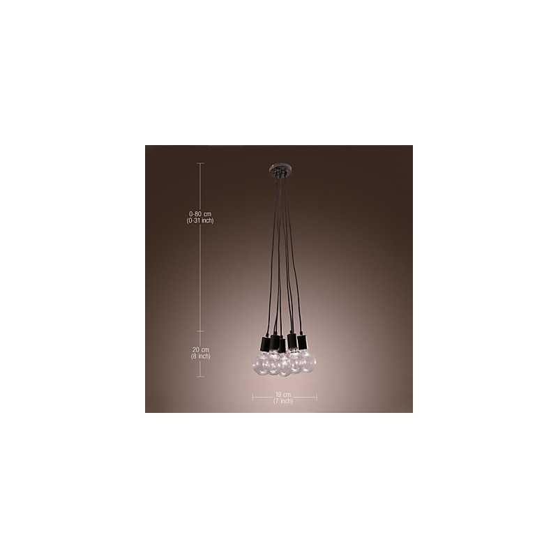 Lampada a sospensione sferica in vetro Loft nera con lampadina Edison, 7 teste