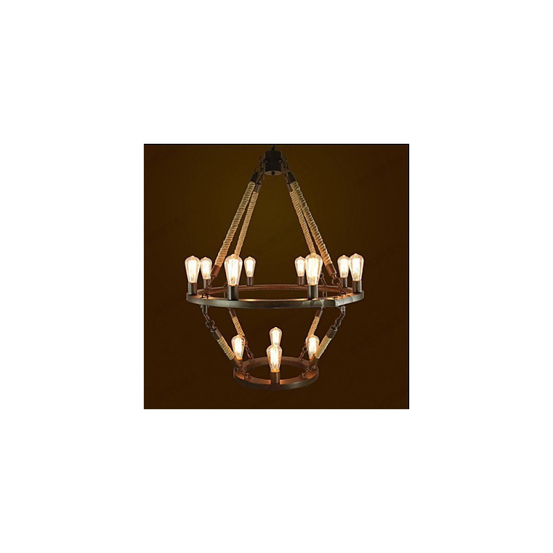 Lampada a sospensione retrò industriale in metallo nero e marrone, 3 luci E26/E27, 12