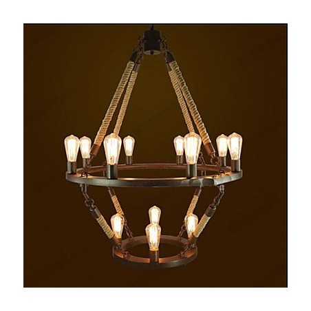 Lampada a sospensione retrò industriale in metallo nero e marrone, 3 luci E26/E27, 12