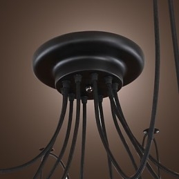 Lampadario vintage nero 10 luci con lampadine incluse, sospensione regolabile