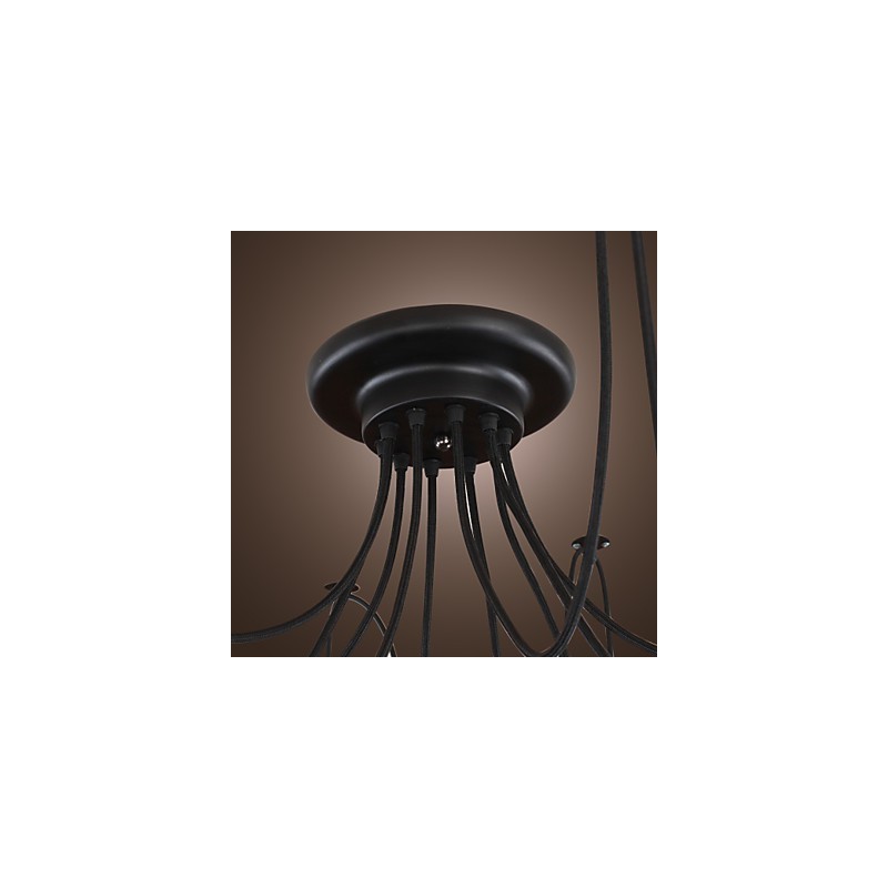Lampadario vintage nero 10 luci con lampadine incluse, sospensione regolabile