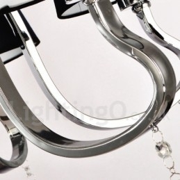 Lampadario in metallo cromato a 1 livello con cristalli, paralume in tessuto