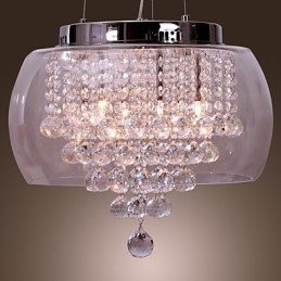 Lampada a sospensione artistica 6 luci in cristallo con paralume in vetro