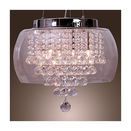 Lampada a sospensione artistica 6 luci in cristallo con paralume in vetro