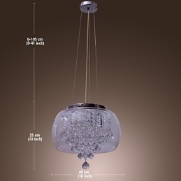 Lampada a sospensione artistica 6 luci in cristallo con paralume in vetro