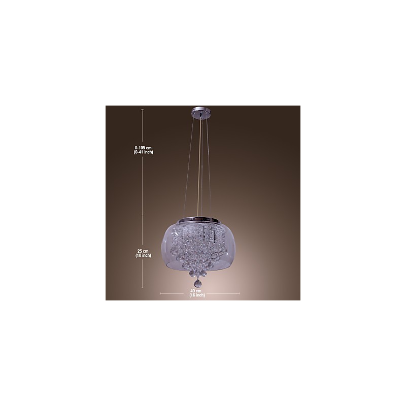 Lampada a sospensione artistica 6 luci in cristallo con paralume in vetro