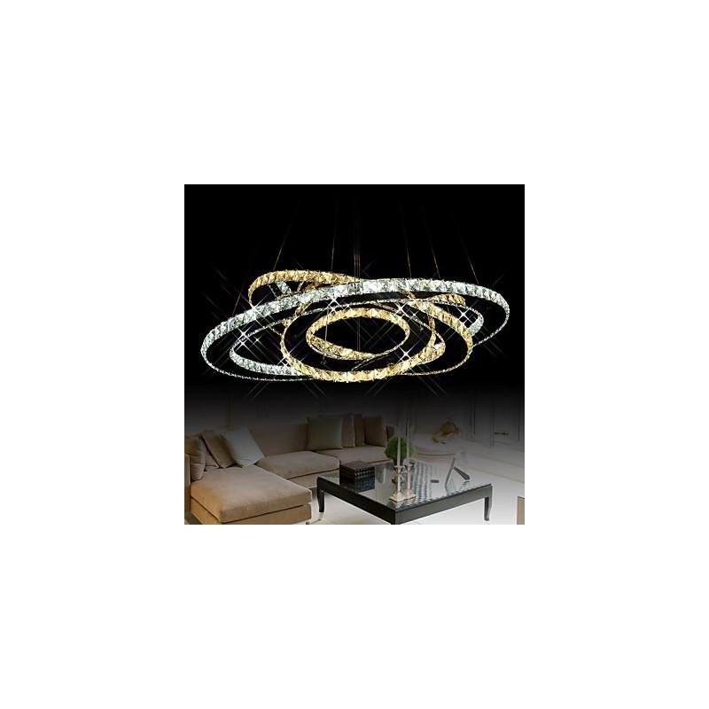 Lampadario a sospensione in cristallo a 3 anelli con luce bianco caldo e freddo