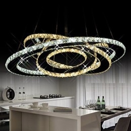 Lampadario a sospensione in cristallo a 3 anelli con luce bianco caldo e freddo
