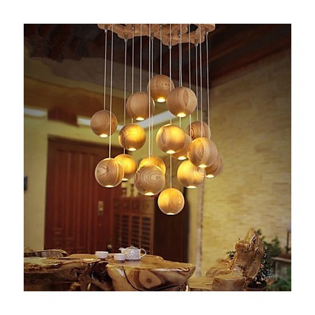 Lampada a sospensione mini stile lanterna in legno e bambù