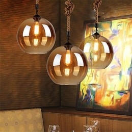 Lampada a sospensione vintage Loft American Rope in vetro marrone