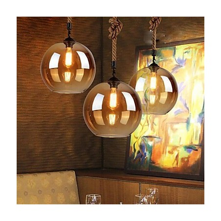 Lampada a sospensione vintage Loft American Rope in vetro marrone