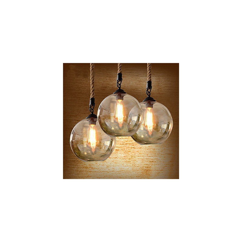 Lampada a sospensione vintage Loft American Rope in vetro marrone