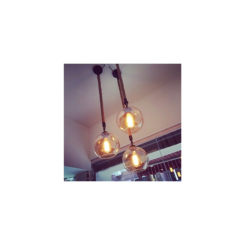 Lampada a sospensione vintage Loft American Rope in vetro marrone