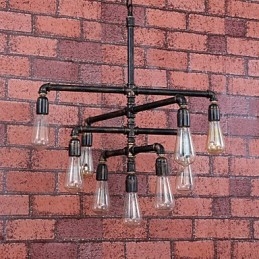 Lampadario in metallo d'epoca verniciato a filo, 3 livelli, 60 cm