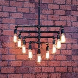Lampadario in metallo d'epoca verniciato a filo, 3 livelli, 60 cm