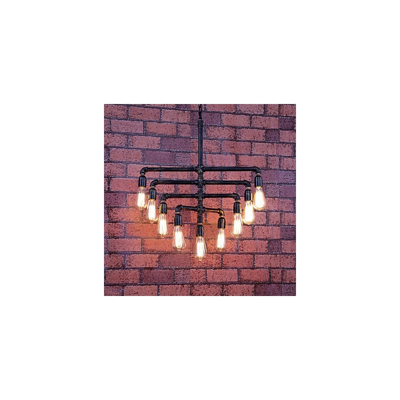 Lampadario in metallo d'epoca verniciato a filo, 3 livelli, 60 cm