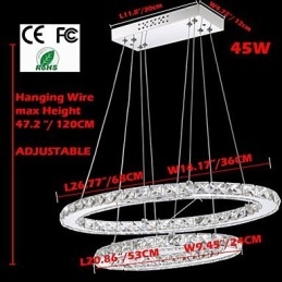Lampada a sospensione moderna in cristallo a doppio anello ovale LED integrato