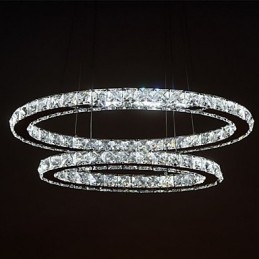 Lampada a sospensione moderna in cristallo a doppio anello ovale LED integrato